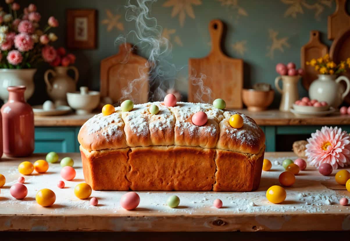 Вместо магазинных куличей: пышный греческий пирог с апельсиновой цедрой и крашеными яйцами
