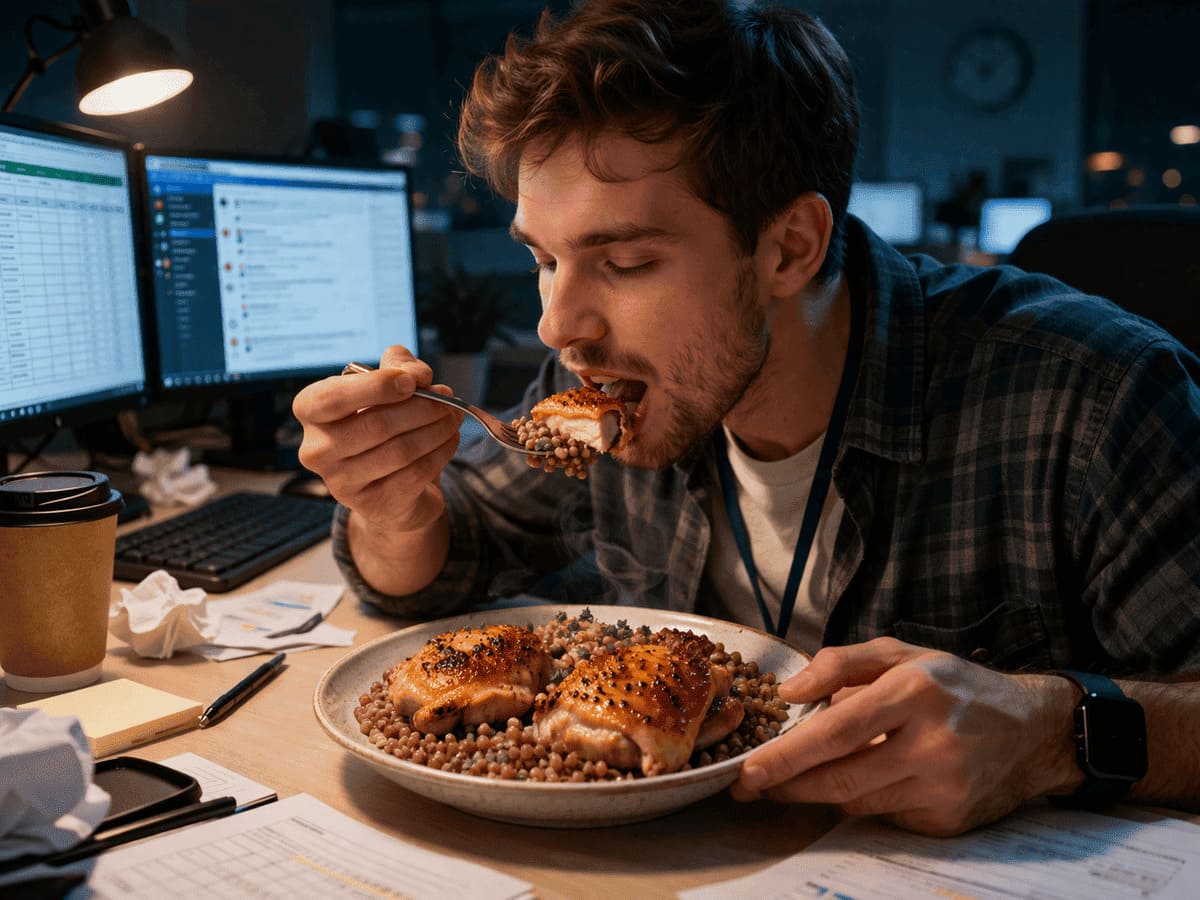 Куриные бёдра с гречкой вместо чипсов: что есть в ночную смену, чтобы хватило энергии — 5 простых правил