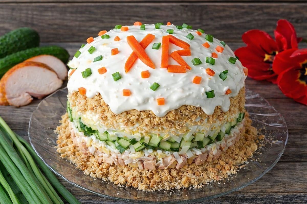 Салат «Пасхальный кулич»: как собрать закуску в форме кулича за 30 минут — простой рецепт 