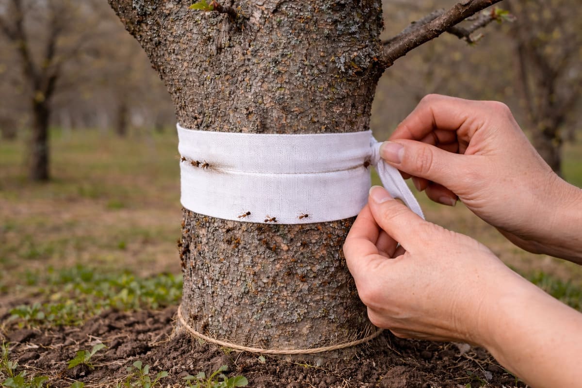 Апрельская хитрость: наматываю ленту на дерево — и муравьи с тлей в ужасе бегут к соседу 